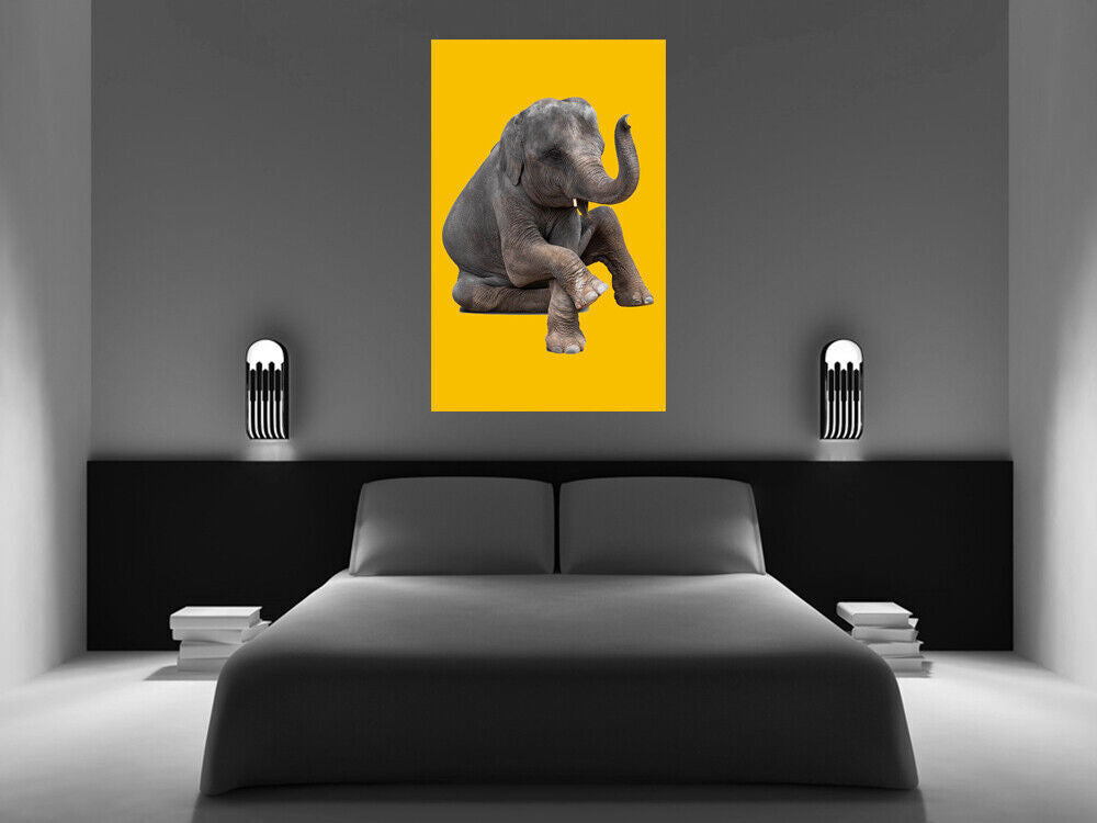 Mustard Yellow Grey Elephant Abstract Canvas Wall Art Picture Print