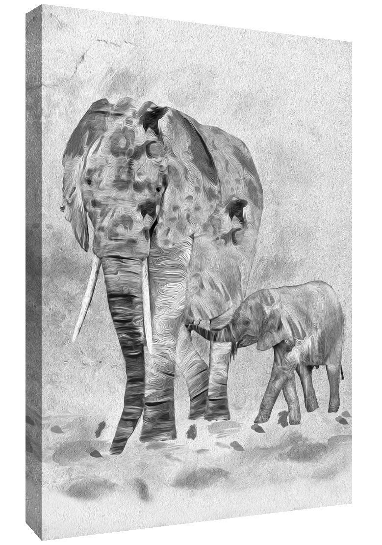 Abstract Black & White Elephants Canvas Wall Art Picture Print - A0, A1, A2