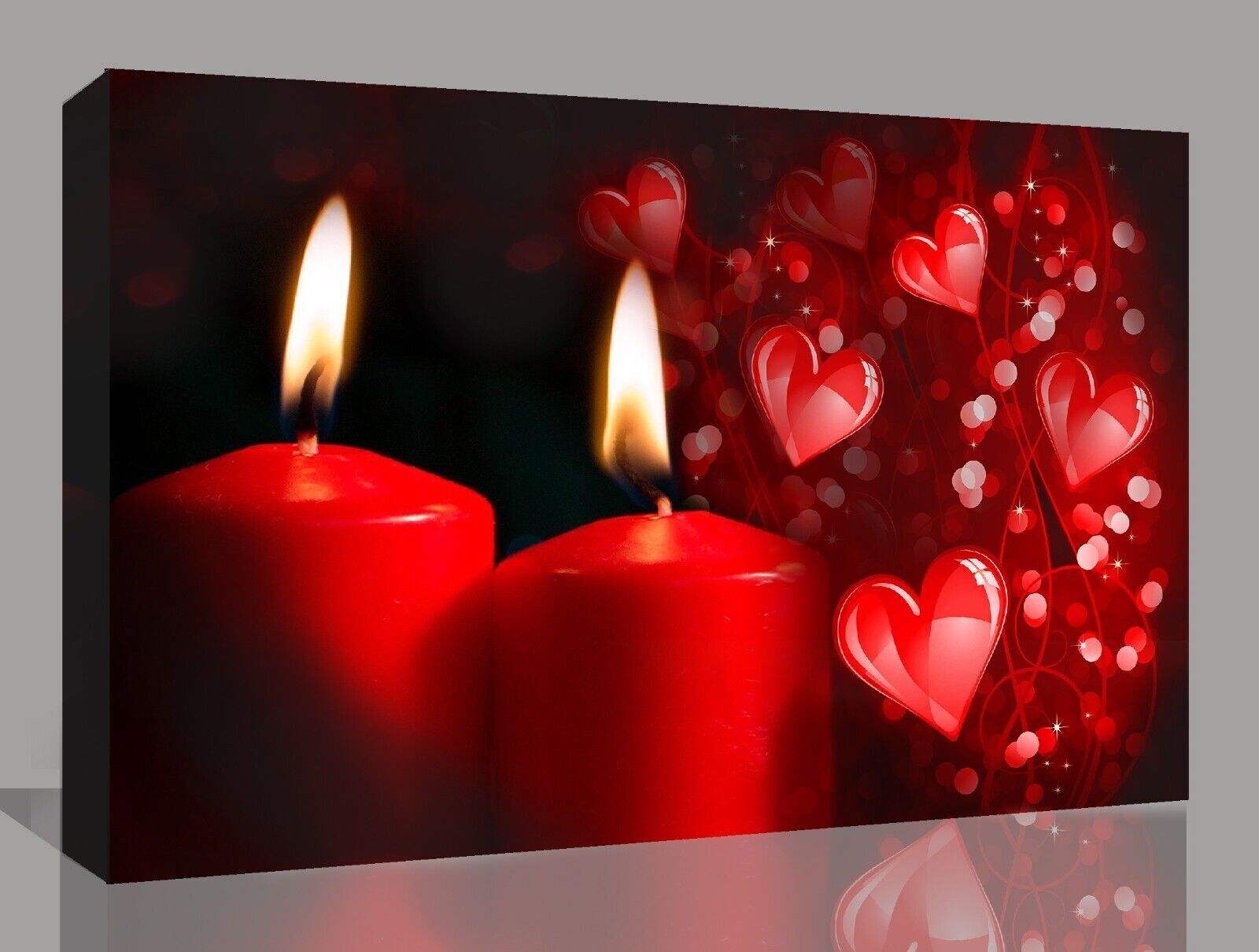 Red Romantic Hearts Candles Love Canvas Wall Art Picture Print