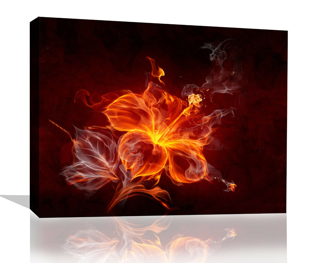 Floral Canvas Abstract Flaming Red Flower & Smoke Canvas Wall Art Picture Print