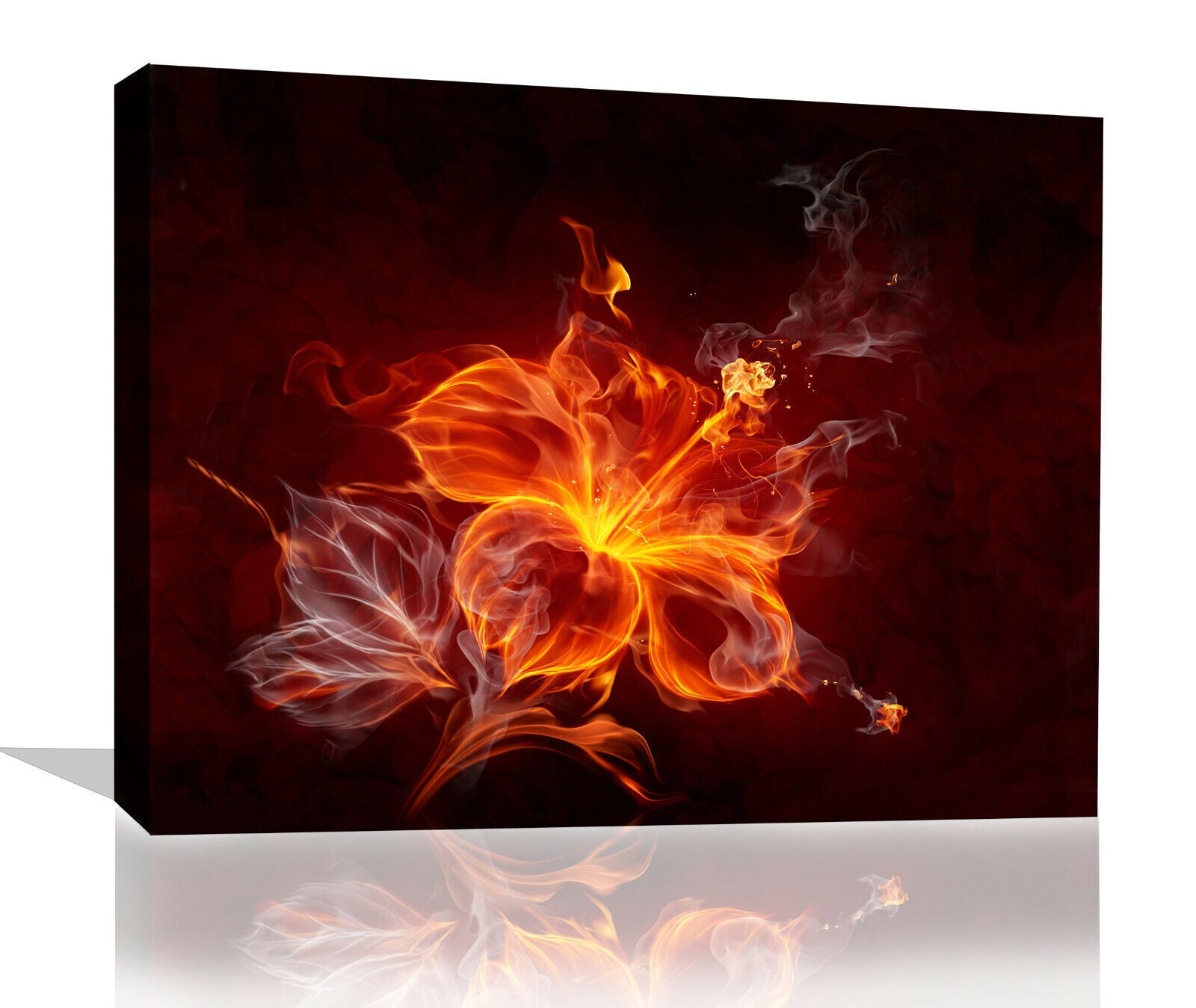 Floral Canvas Abstract Flaming Red Flower & Smoke Canvas Wall Art Picture Print
