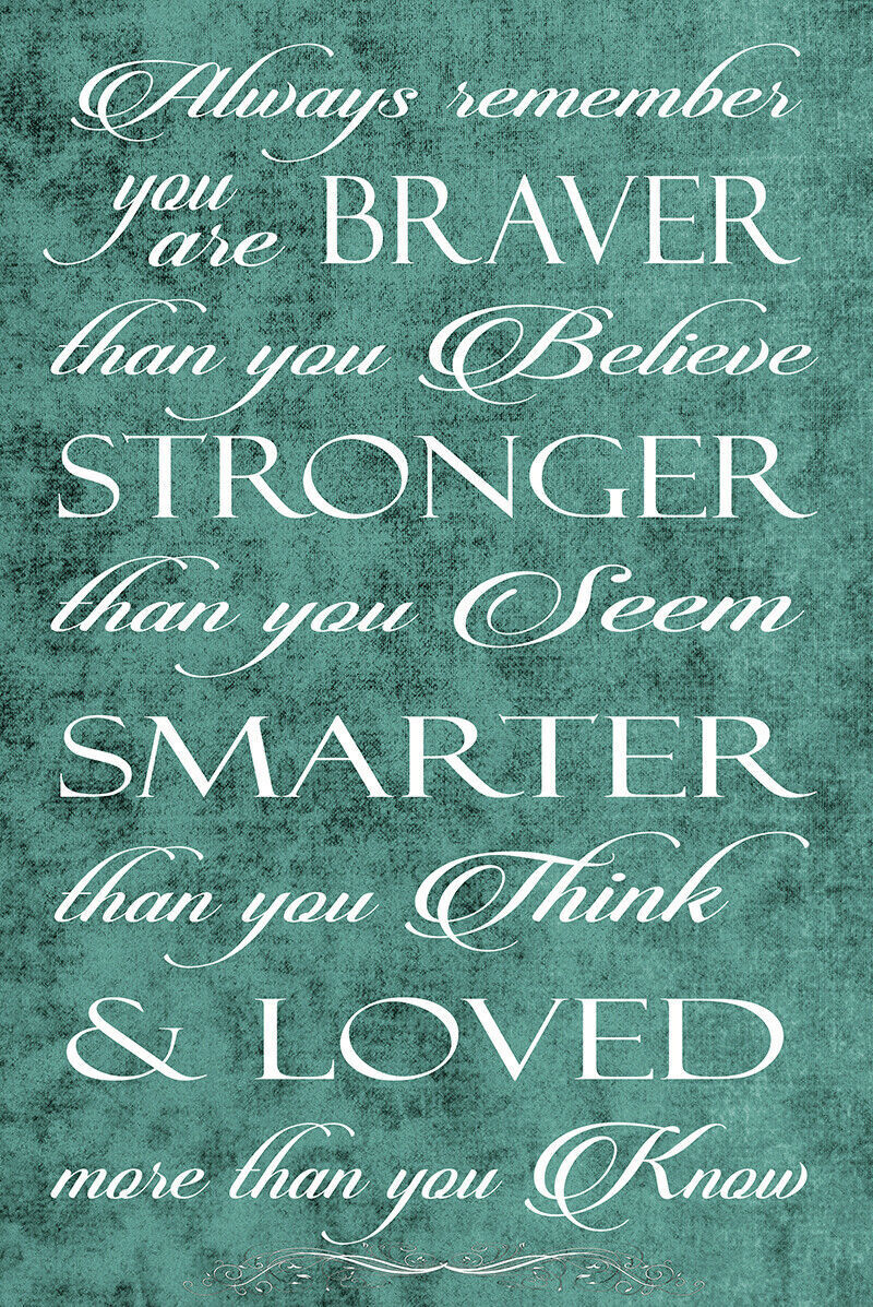 Always Remember You're Braver Quote Duck Egg Blue Canvas Wall Art Picture Print
