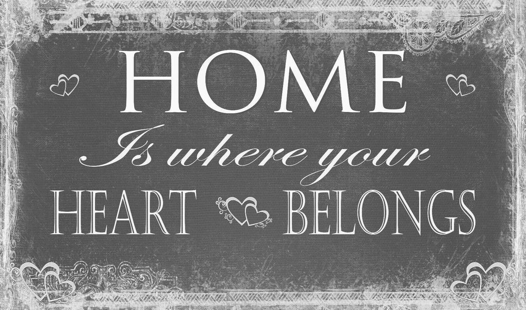 Home is Where Heart Belongs quote Canvas Wall Art Picture Print - Grey