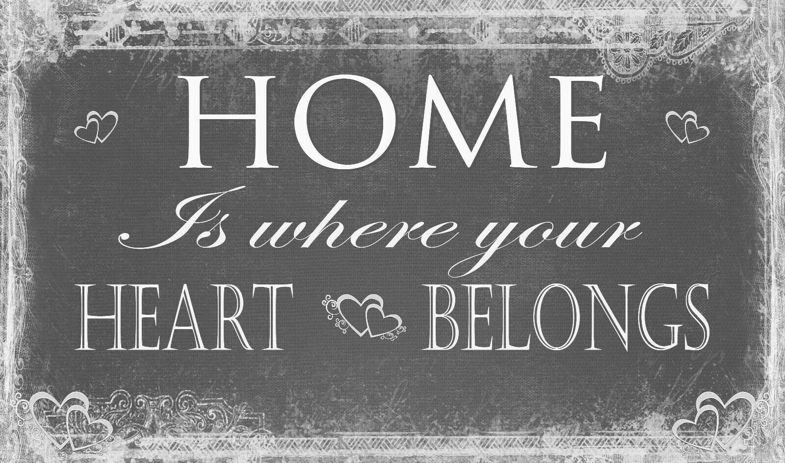 Home is Where Heart Belongs quote Canvas Wall Art Picture Print - Grey