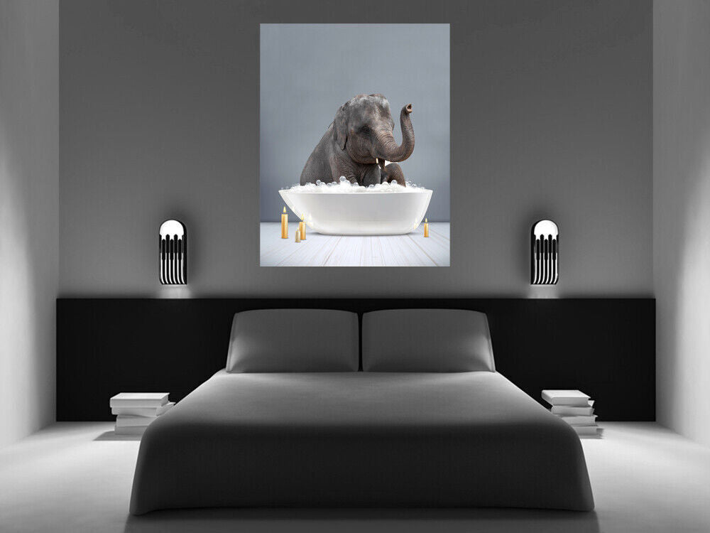 Elephant taking a bath CANVAS WALL ART Picture Print - Grey