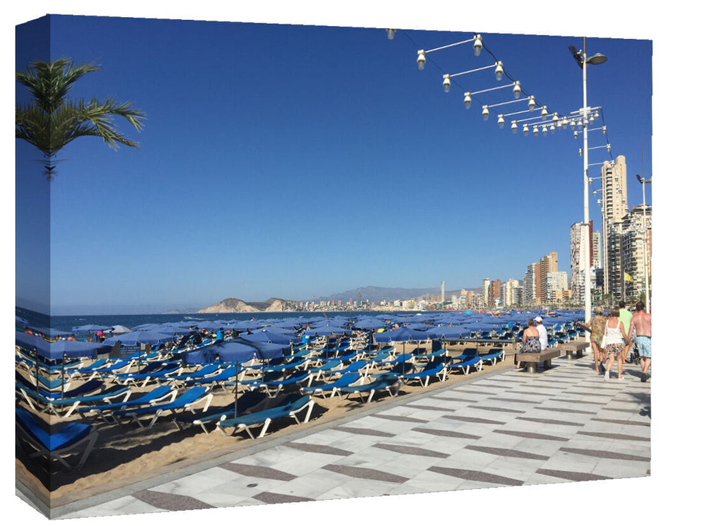 Benidorm Beach Landscape in Day Canvas Wall Art Picture - A1, A2, A0 ALL SIZES