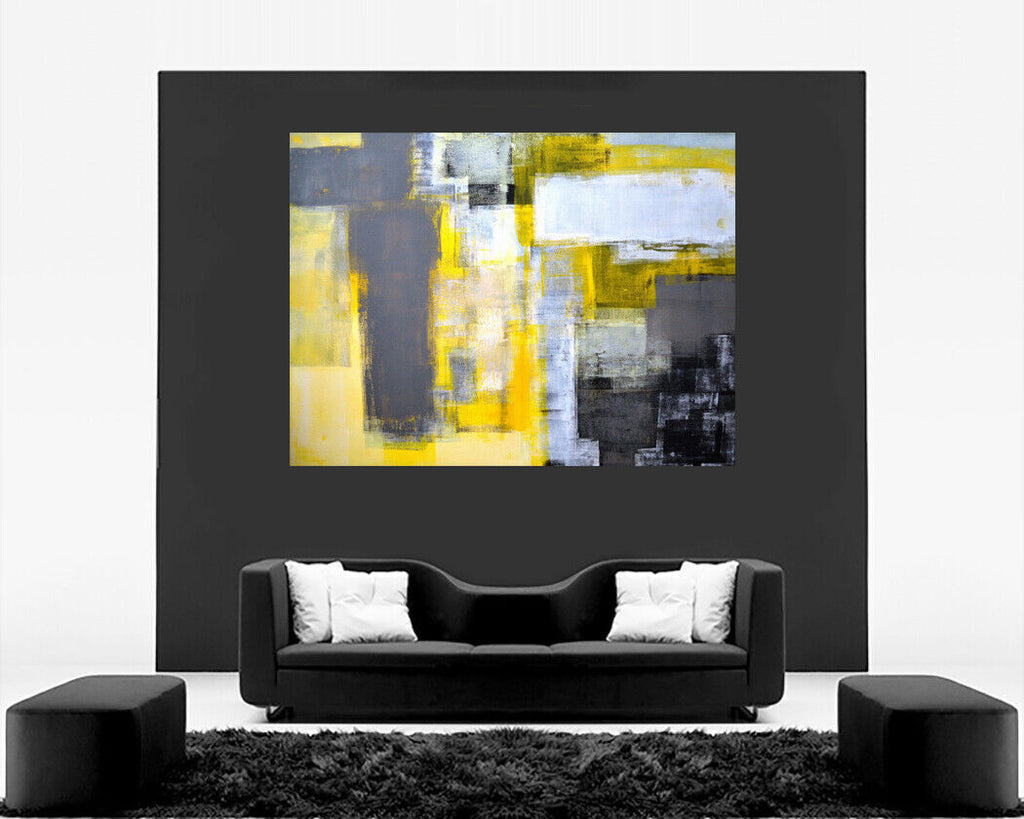 Modern Grey Yellow Abstract Oil Painting Canvas Wall Art Picture Print