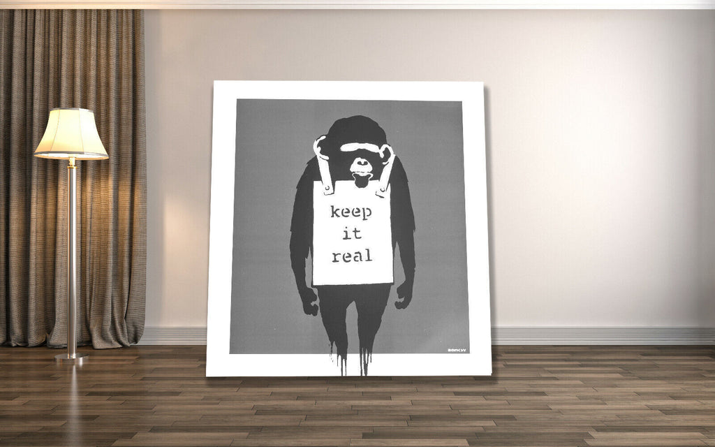 Banksy Keep It Real Street Graffiti Canvas Wall Art Print Picture - Grey