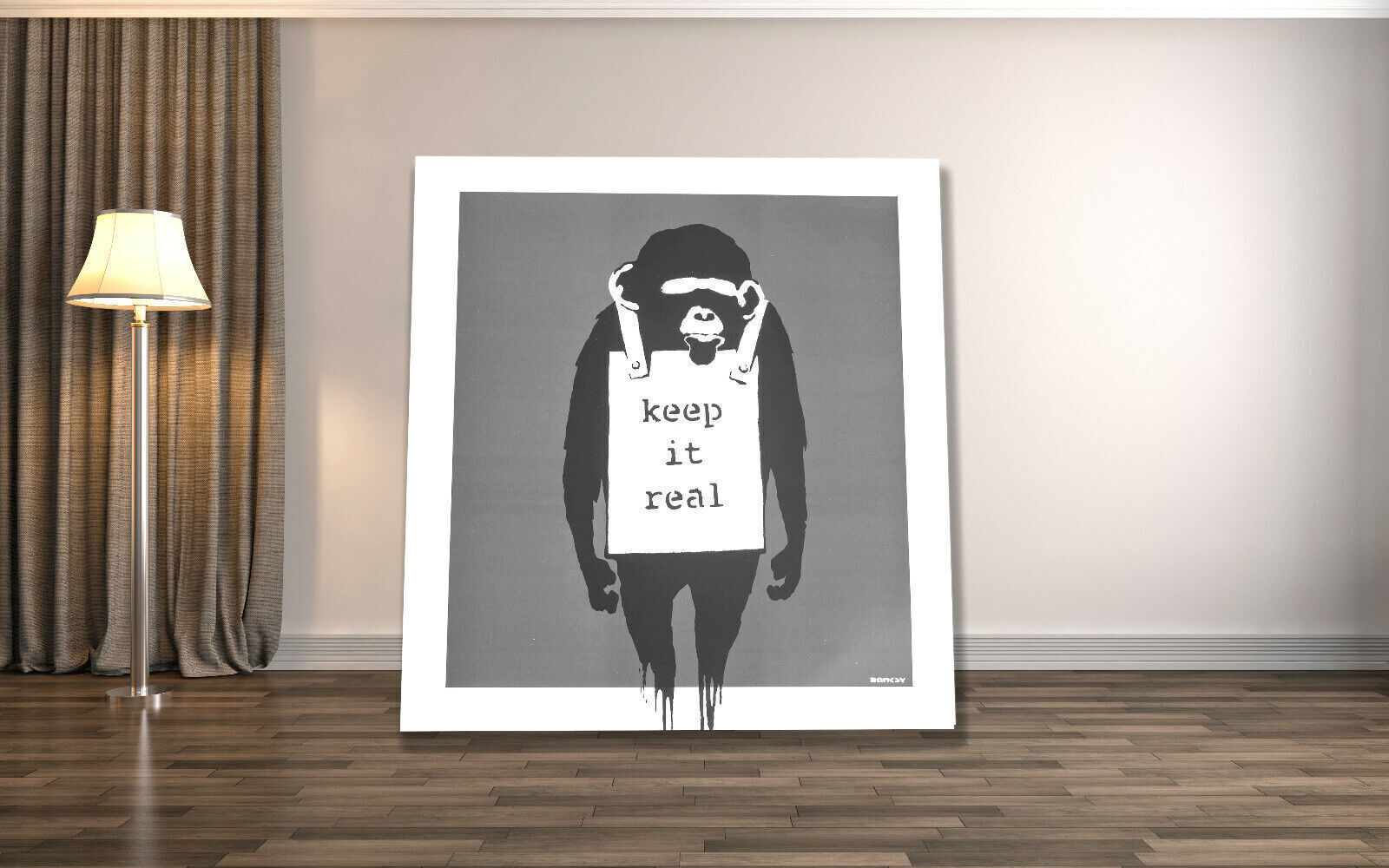 Banksy Keep It Real Street Graffiti Canvas Wall Art Print Picture - Grey