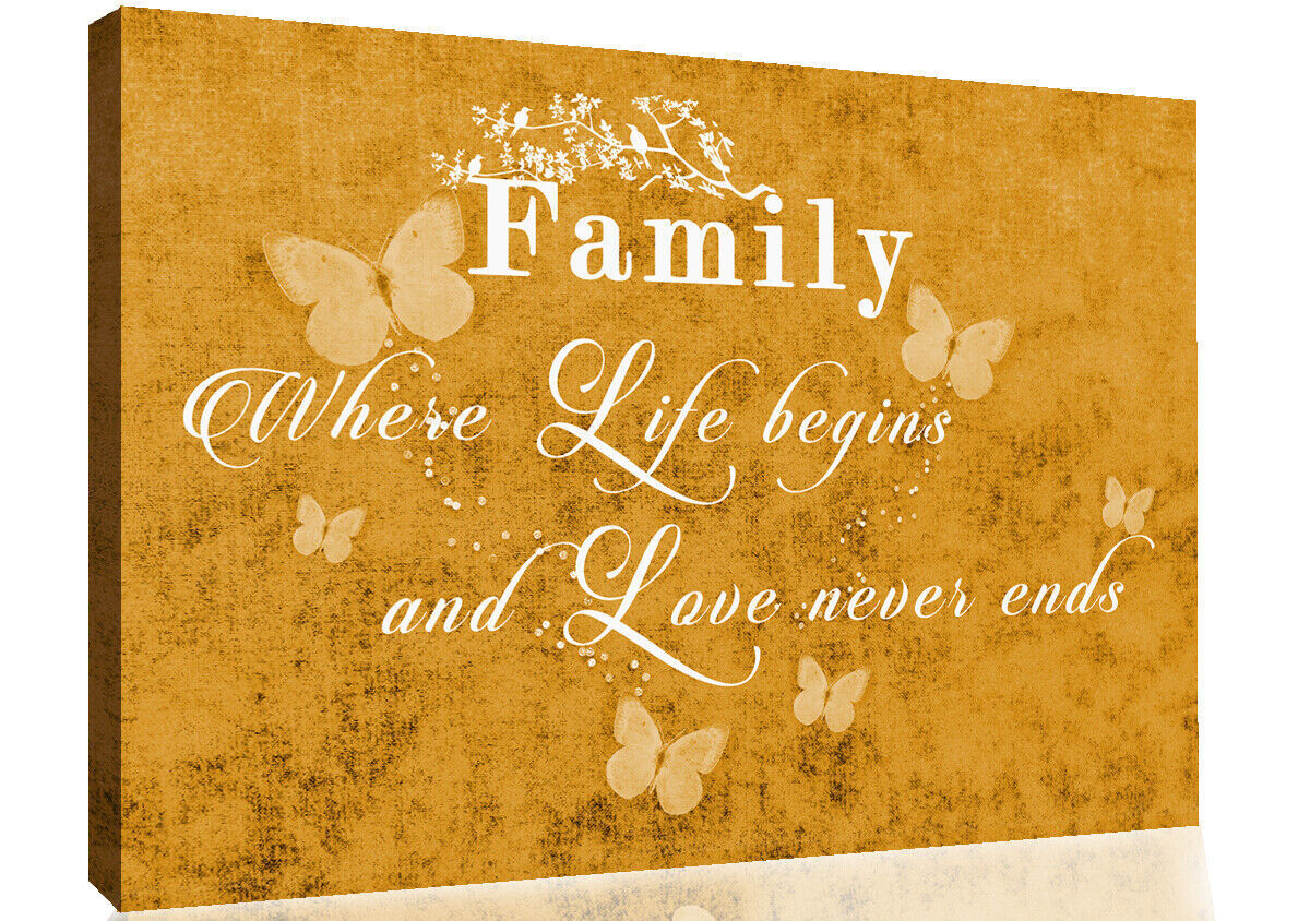 FAMILY QUOTE - Life - Mustard / Yellow Canvas Wall Art Picture Print- ALL SIZES