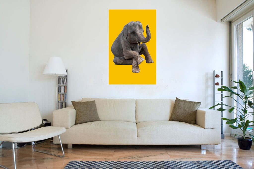Mustard Yellow Grey Elephant Abstract Canvas Wall Art Picture Print