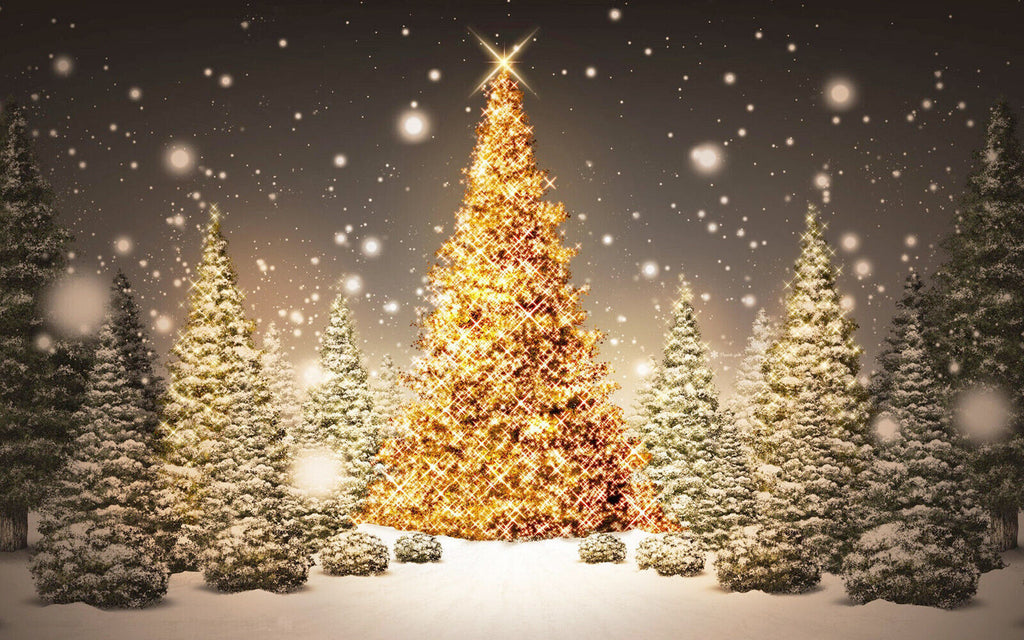 Gold snowy Christmas Trees  Wall Art Canvas Picture Print