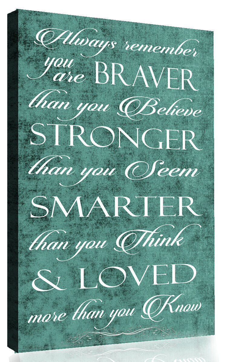 Always Remember You're Braver Quote Duck Egg Blue Canvas Wall Art Picture Print