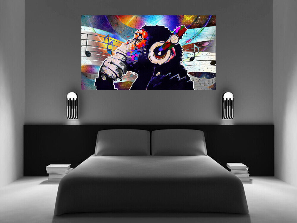 Abstract DJ Music Monkey with headphones Canvas Wall Art Print Picture