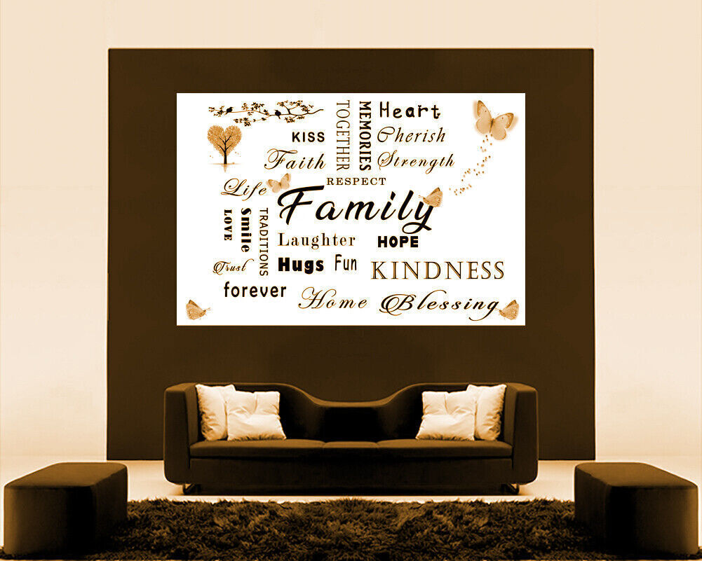 FAMILY QUOTE WORDS RED BUTTERFLY CANVAS WALL ART Picture Print
