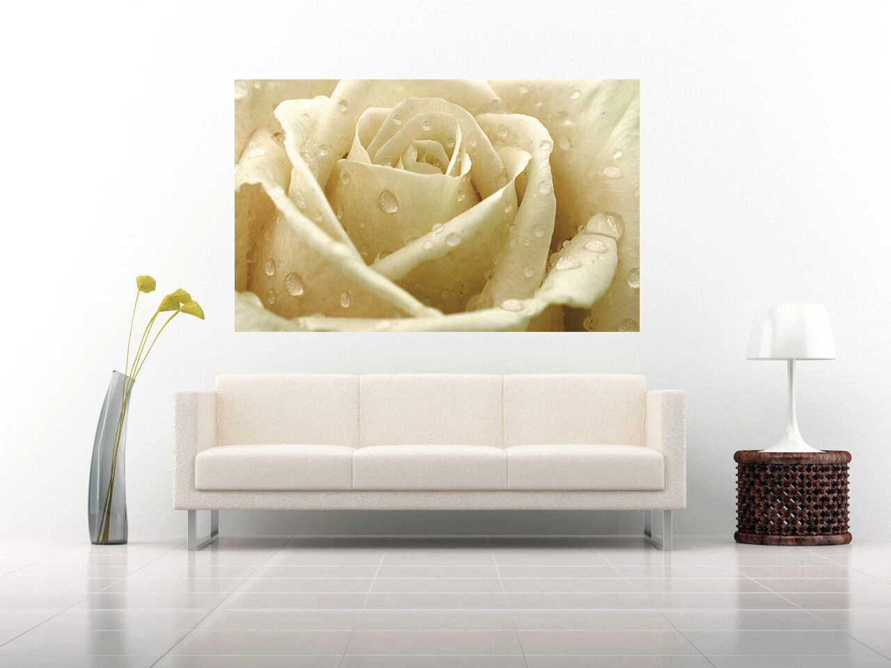 Cream Rose with Raindrops Canvas Wall Art Print 100% cotton A1, A2, A0 +