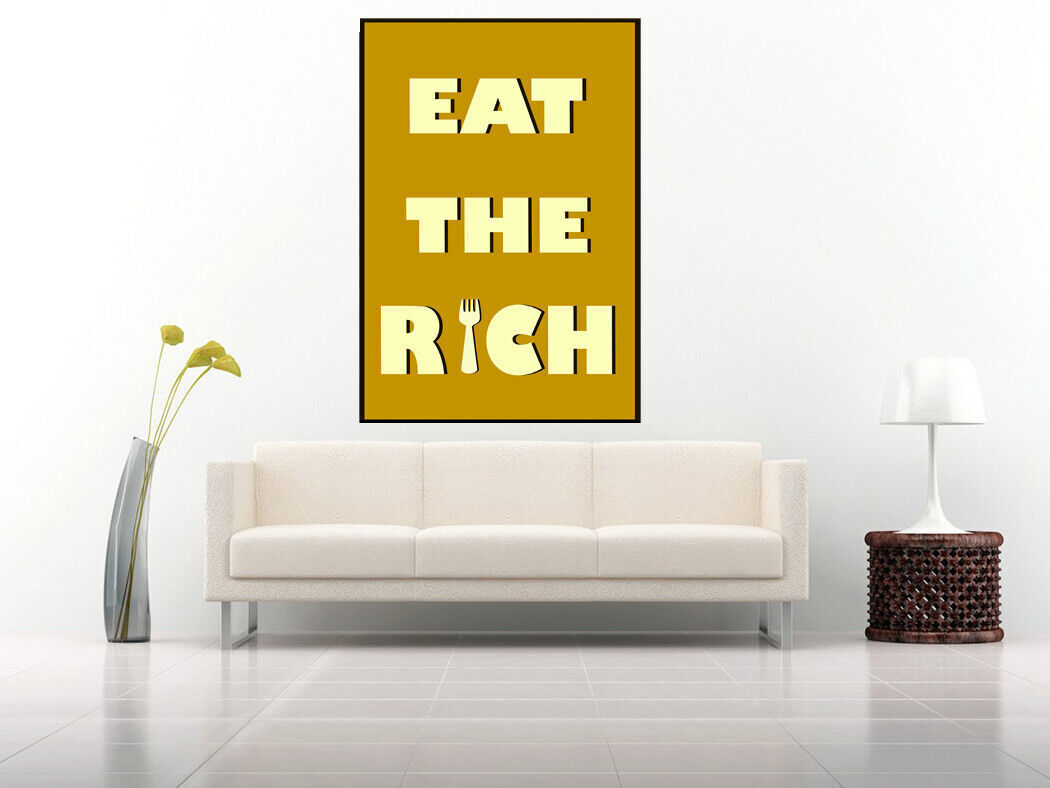Eat the rich quote - MUSTARD / YELLOW CANVAS WALL ART PRINT ARTWORK