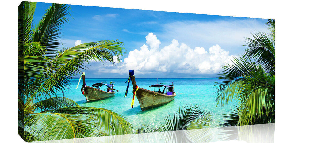 Tropical Palm Trees Beach & Sea Panoramic Canvas Wall Art Picture Print