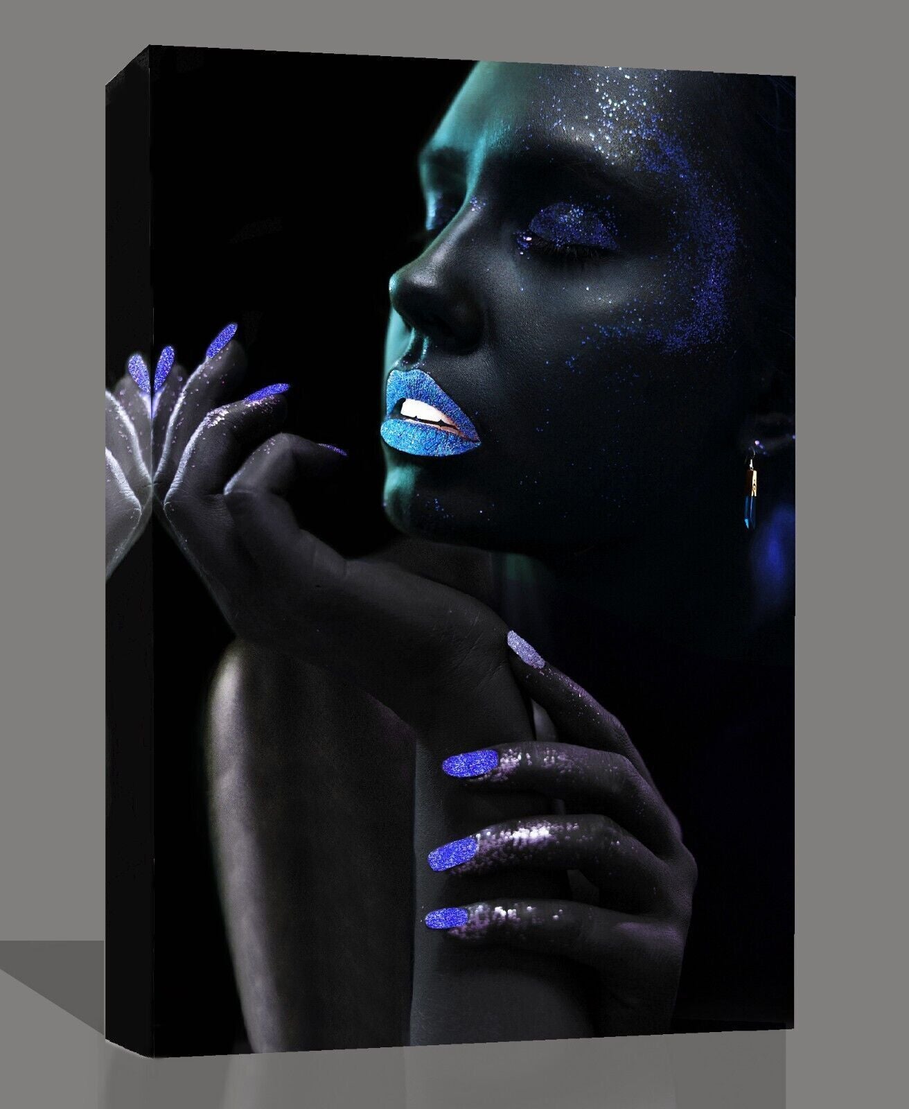 Abstract Blue Black Woman Canvas Wall Art Picture Print