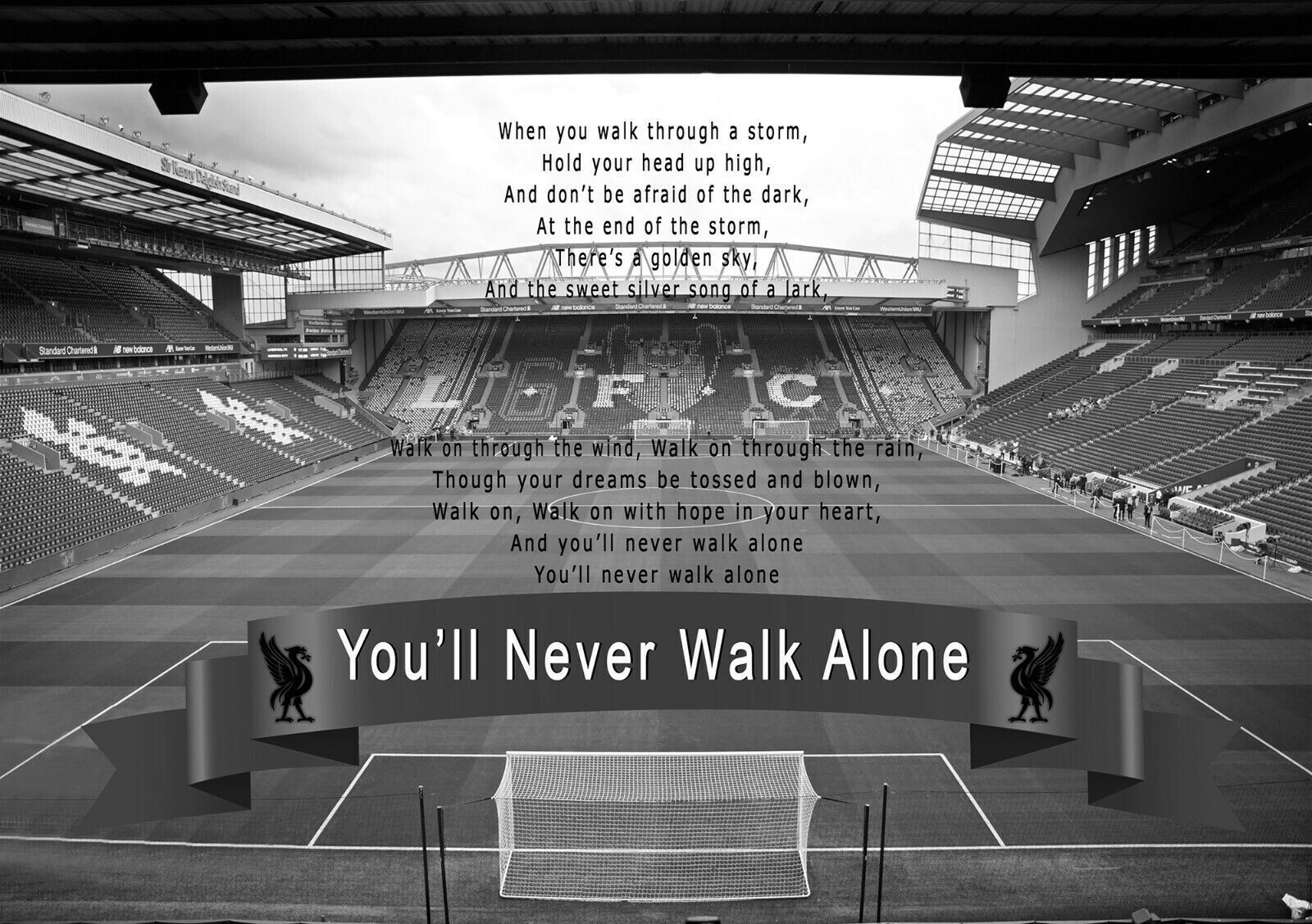 Liverpool Anfield You'll Never Walk Alone CANVAS WALL ART Print Black & White