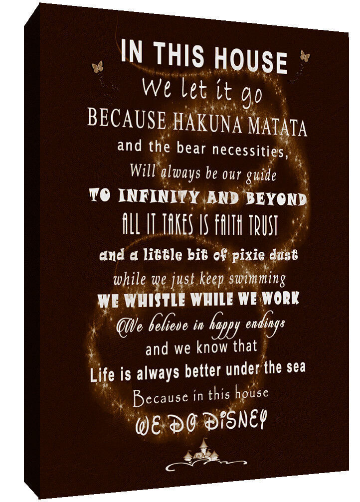 We Do Disney In This House Quote on CANVAS WALL ART Picture Print Brown