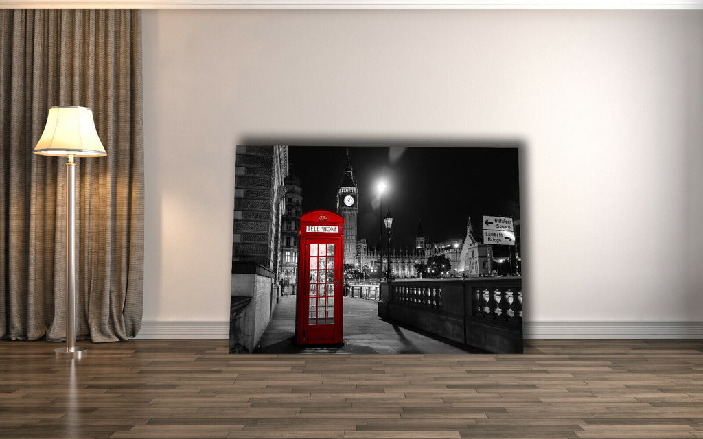 Red London City Telephone Box Canvas Wall Art Picture Print