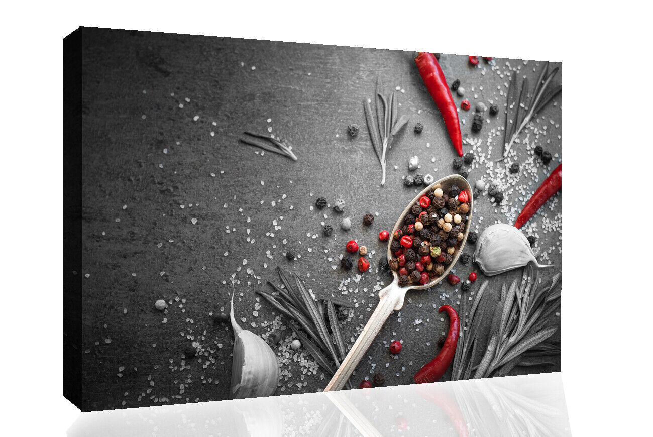 Rosemary, Spices, Chilli, Garlic Kitchen Canvas Wall Art Picture Print