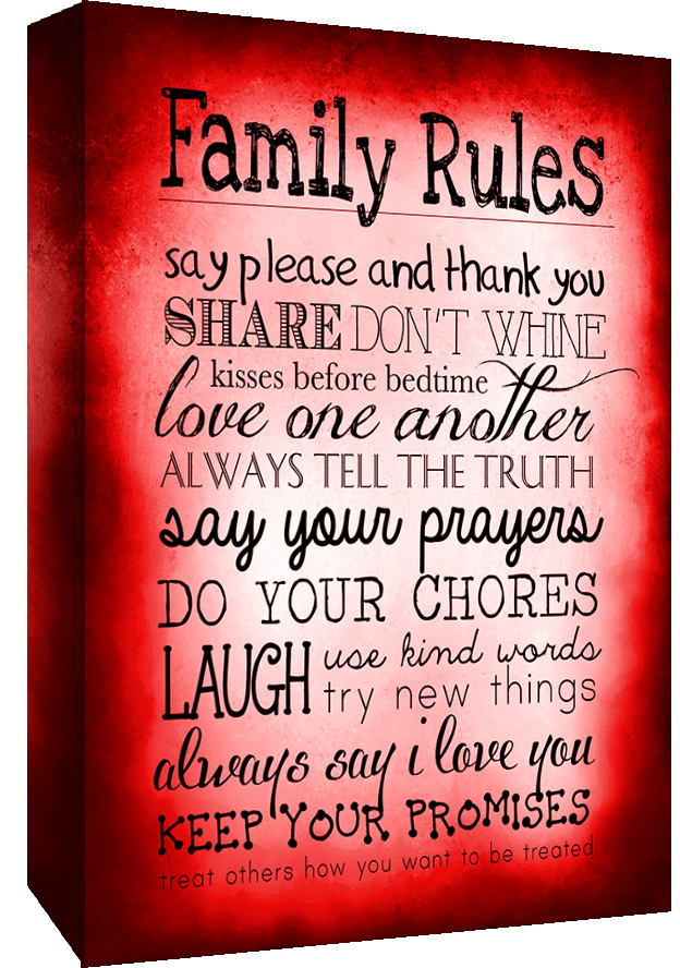 Red Family Rules Quote, Canvas Wall Art Print Picture ALL SIZES, ANY COLOUR