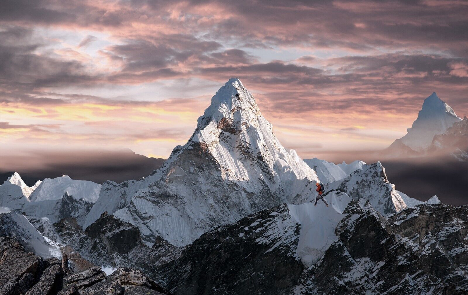 Hiking over snowy mountains landscape CANVAS WALL ART Picture Print