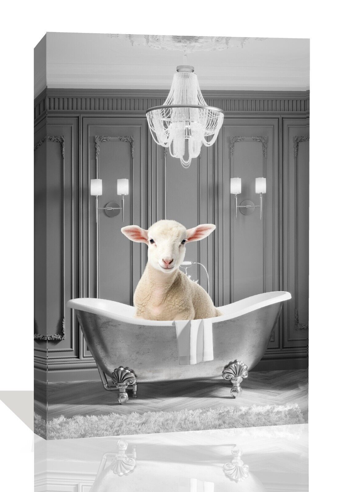 Animal Lamb bathing in bathtub Canvas Wall Art Picture Print
