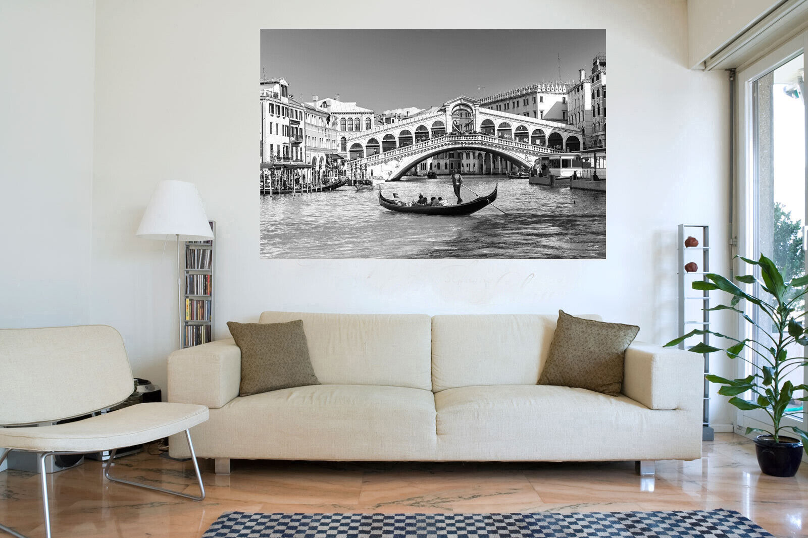 Rialto Bridge In Venice CANVAS WALL ART Picture Print Black and White
