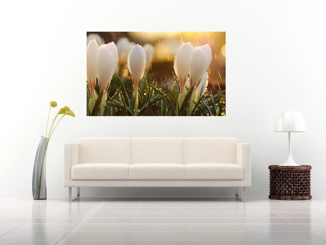 Crocus Flowers in the Rain Cotton Canvas Wall Art Picture Print - A1, A2 +sizes