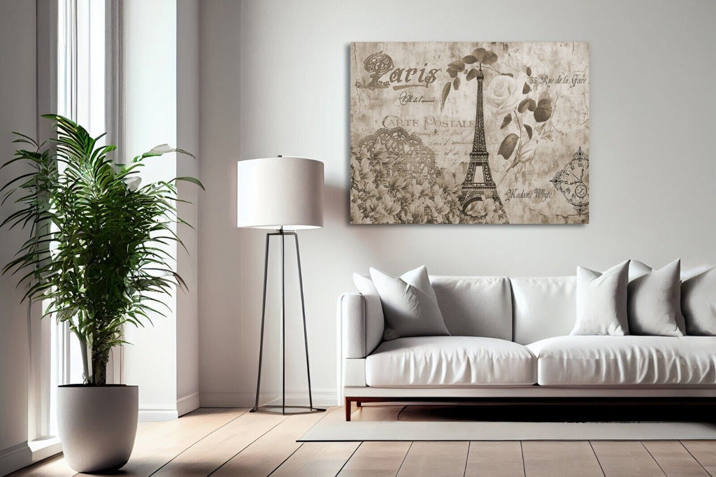 Sepia Brown Tones Abstract Canvas Wall Art Vintage Eiffel Tower Paris Romantic