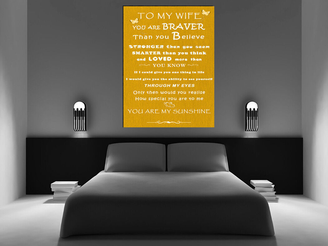 'Wife' -  Any name - Loved Quote on CANVAS WALL ART Picture Print Mustard Yellow
