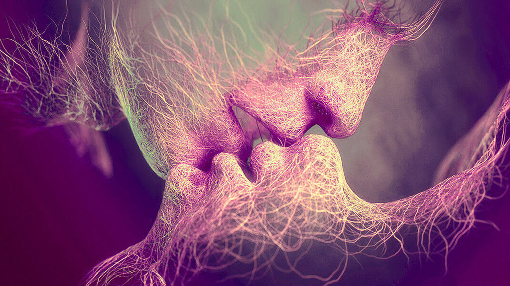 Purple Tones Love Kiss Abstract Art on CANVAS WALL ART Picture Print - All sizes