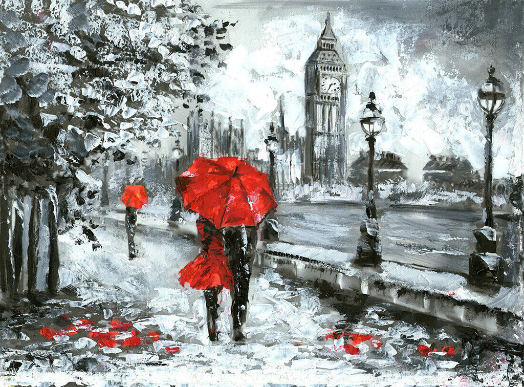 Big Ben London Street View Oil Painting Red Black Canvas Wall Art Picture Print