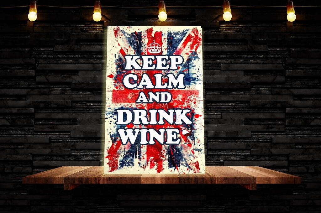 Keep Calm Art Print Red White Blue Drink Wine Quote Framed Canvas Wall Picture