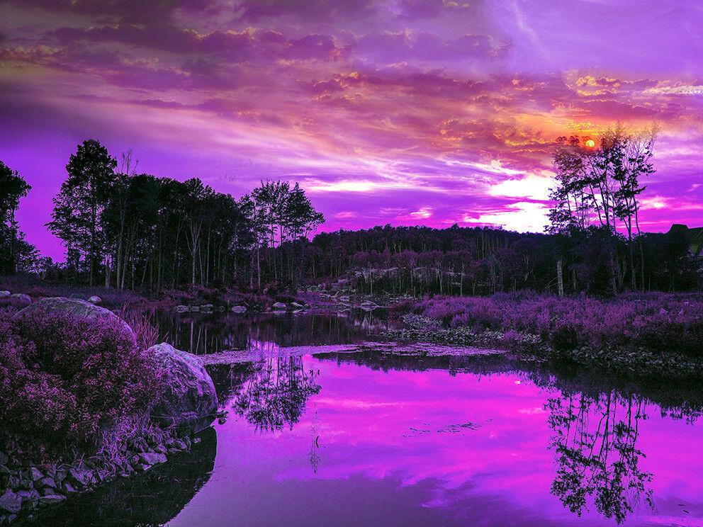 Purple Tones River Sunset Canvas Wall Art Print -100% cotton- A1, A2, A0 + sizes