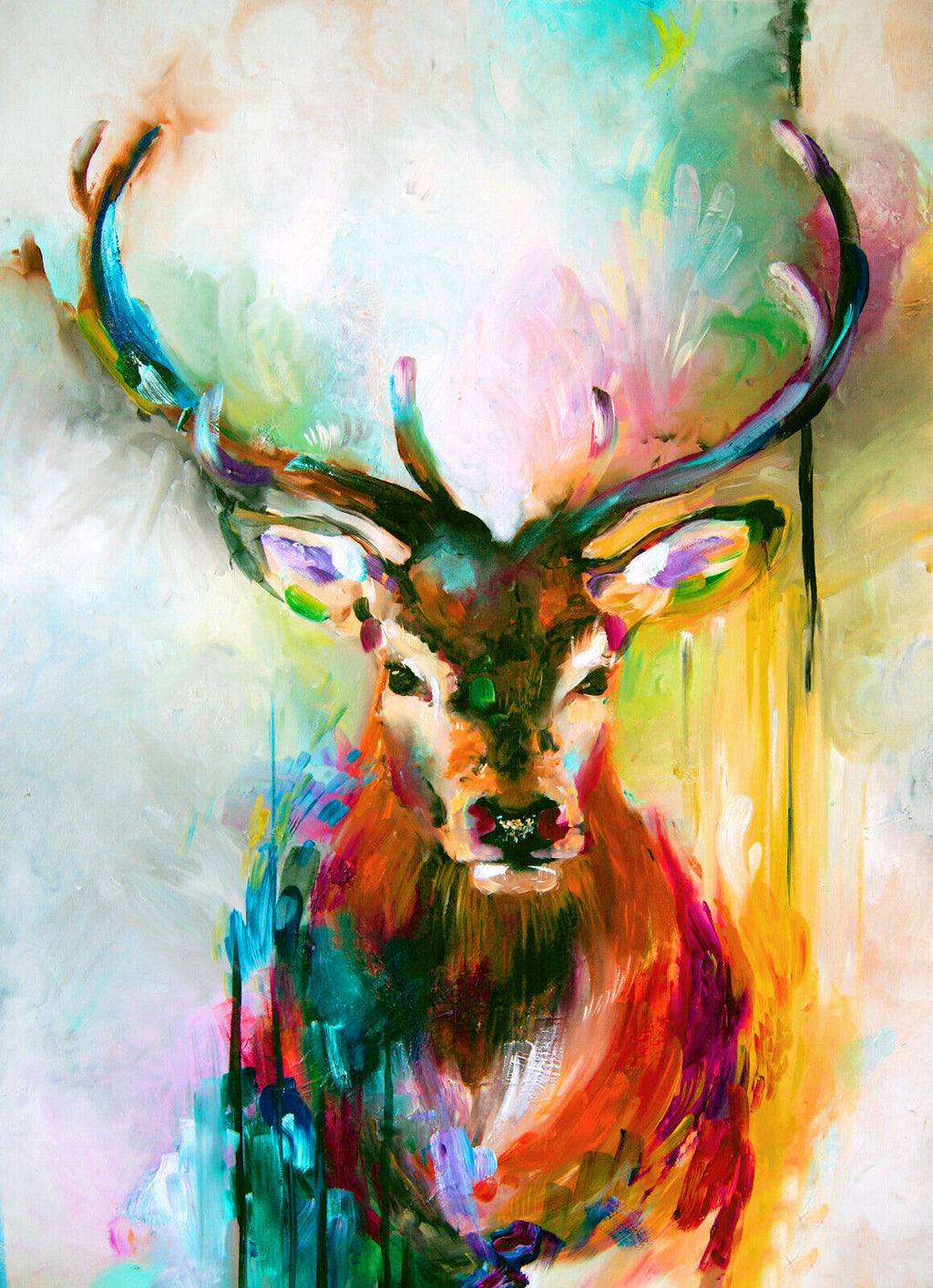 Colourful Stag Animal Abstract Painting Canvas Wall Art Picture Print