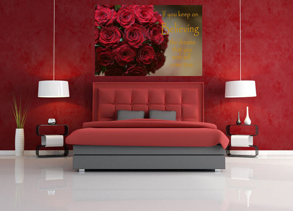Burgundy Red Roses Dreams Quote Cotton Canvas Wall Art Picture Print- ALL SIZES