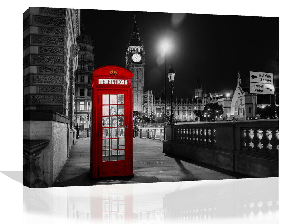 Red London City Telephone Box Canvas Wall Art Picture Print