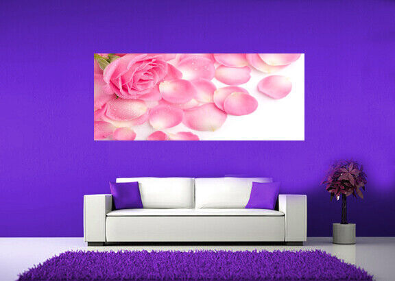 LARGE PINK ROSES & RAINDROPS  Canvas Wall Art Picture Print