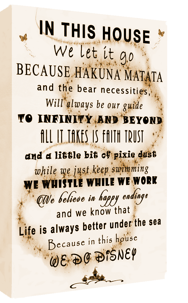 We Do Disney In This House Quote on CANVAS WALL ART Picture Print Sepia / Cream