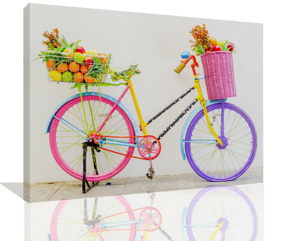 Modern Colourful Bike with basket fruit abstract Canvas Wall Art Picture Print