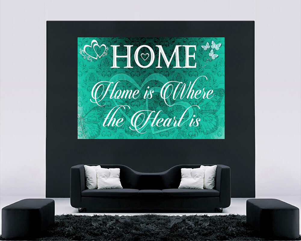 Home is where the heart is quote Duck Egg Blue Canvas Wall Art Picture Print