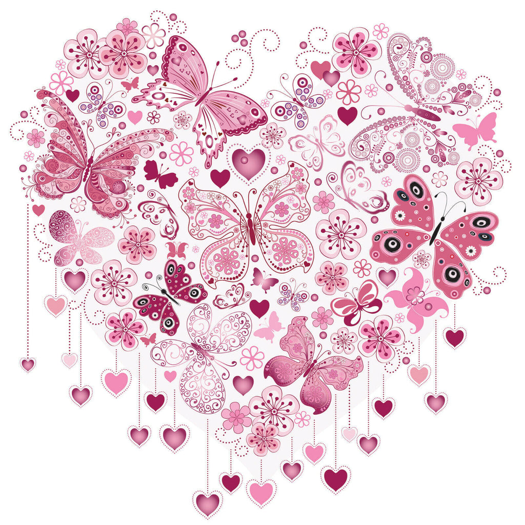 Pink Heart of Butterflies Abstract 100% Cotton Canvas Wall Art Picture Print