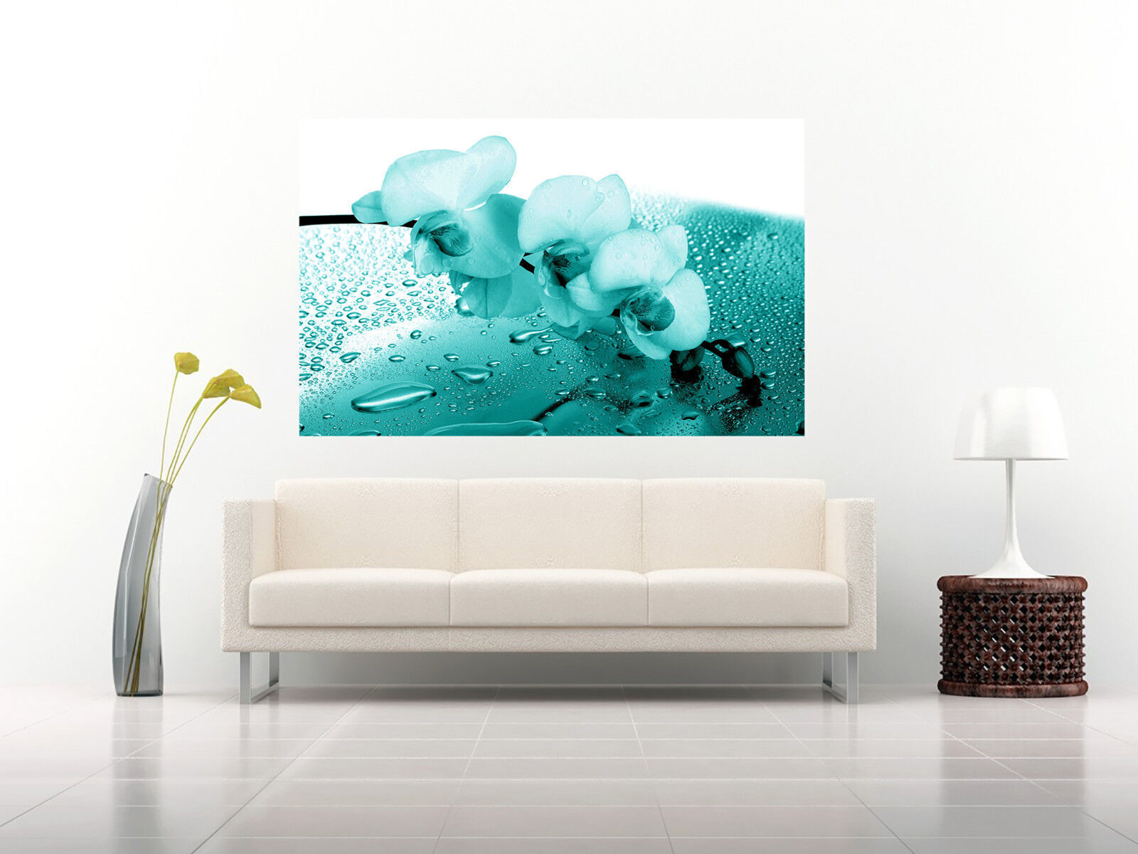 Teal Orchid Floral Canvas Wall Art Picture Print - ALL SIZES