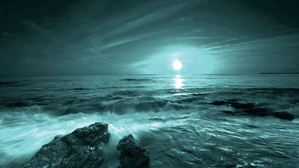 Sunset Over The Ocean seascape Teal Blue Canvas Wall Art Picture Print