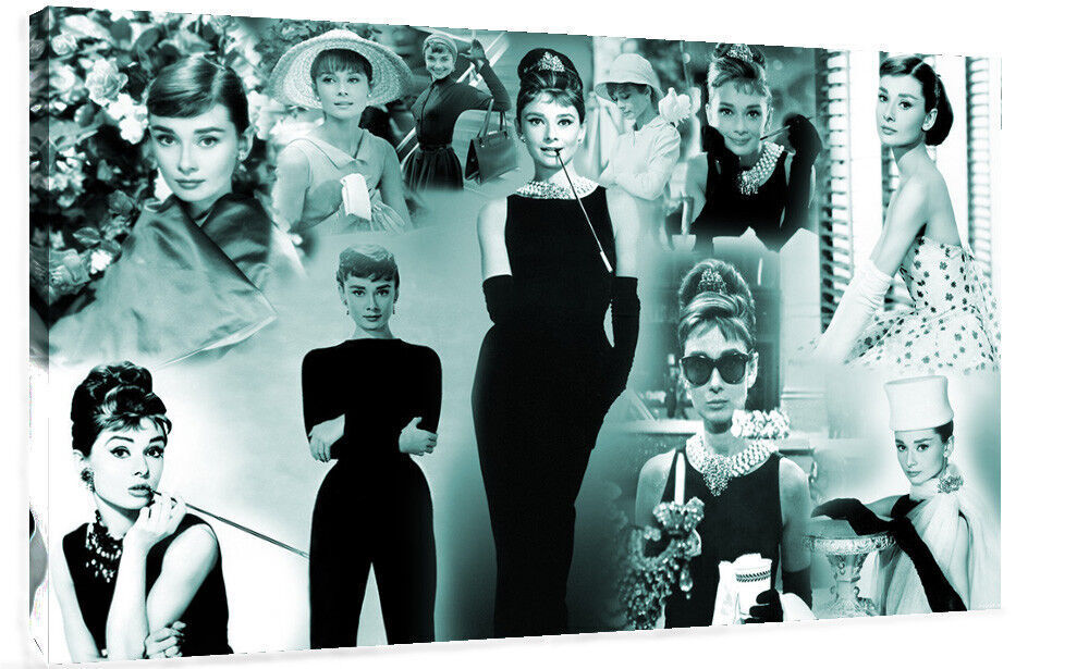 AUDREY HEPBURN PREMIUM COTTON CANVAS PICTURE COLLAGE WALL ART PRINT ALL COLOURS
