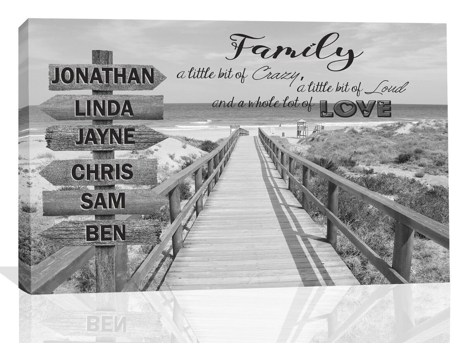 Personalized Personal up to 6 Names on Beach Street Sign Canvas Wall Art Print